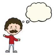 cartoon happy man with mustache thought bubble N8