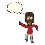 cartoon hippie man wearing glasses with thought bubble N7