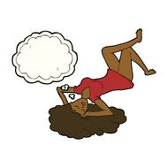 cartoon woman lying on floor with thought bubble N14