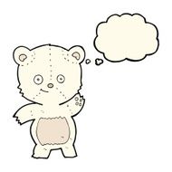 cartoon waving polar bear with thought bubble N42