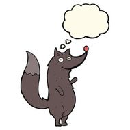 cartoon waving wolf with thought bubble N10