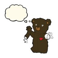cartoon teddy black bear with torn arm thought bubble N4
