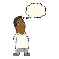 cartoon friendly man with thought bubble N15