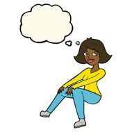 cartoon happy woman sitting with thought bubble N14
