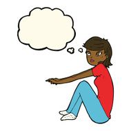 cartoon pretty girl sitting with thought bubble N7