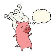 smelly cartoon pig with thought bubble N4
