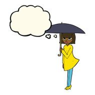 cartoon woman with umbrella thought bubble N7