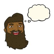 cartoon laughing bearded man with thought bubble N6