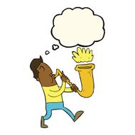 cartoon man blowing saxophone with thought bubble N3