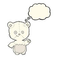 cartoon little polar bear waving with thought bubble N4