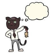 cartoon business cat with dead mouse thought bubble N7