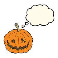 cartoon grinning pumpkin with thought bubble N7