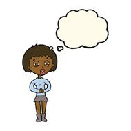 cartoon suspicious girl with thought bubble N7