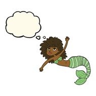cartoon pretty mermaid waving with thought bubble N5