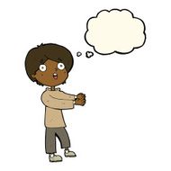 cartoon shocked boy with thought bubble N19