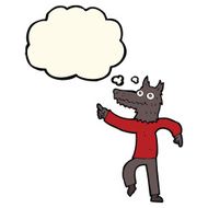 cartoon wolf man with thought bubble N28
