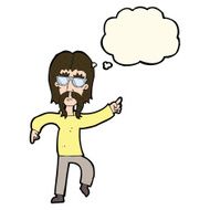 cartoon hippie man wearing glasses with thought bubble N8