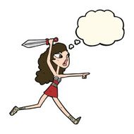 cartoon viking girl with sword thought bubble N4