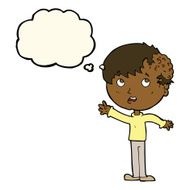 cartoon boy with growth on head thought bubble N26