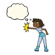 cartoon woman punching with thought bubble N7