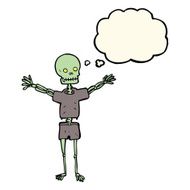 cartoon skeleton in clothes with thought bubble N8