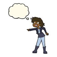 cartoon woman pointing with thought bubble N153