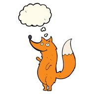cartoon waving fox with thought bubble N9