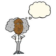 cartoon big hair lecturer man with thought bubble N7