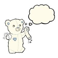 cartoon teddy polar bear with torn arm thought bubble N4