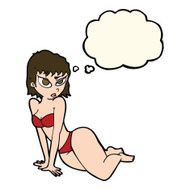 cartoon sexy woman in underwear with thought bubble N15