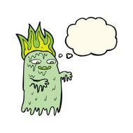 cartoon spooky ghost with thought bubble N35
