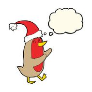 cartoon christmas robin with thought bubble N4