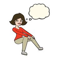 cartoon happy woman sitting with thought bubble N15