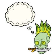 cartoon pirate skull with knife in teeth thought bubble N7