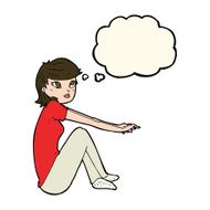 cartoon pretty girl sitting with thought bubble N8
