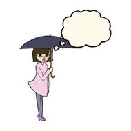 cartoon woman with umbrella thought bubble N8