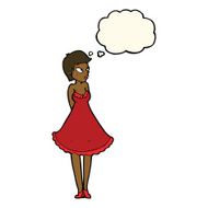 cartoon pretty woman in dress with thought bubble N32