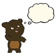 cartoon cute waving black bear teddy with thought bubble N4