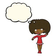 cartoon waving girl with thought bubble N7