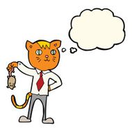 cartoon business cat with dead mouse thought bubble N8