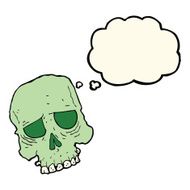 cartoon spooky skull with thought bubble N108