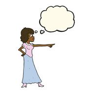 cartoon woman pointing finger with thought bubble N7