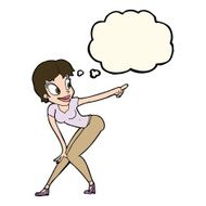 cartoon pretty woman pointing with thought bubble N30
