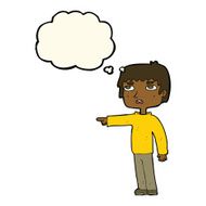 cartoon boy pointing with thought bubble N20
