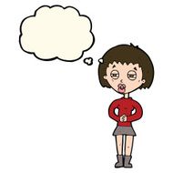 cartoon suspicious girl with thought bubble N8