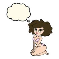 cartoon woman wearing bikini with thought bubble N6