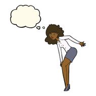 cartoon annoyed woman rubbing knee with thought bubble N7
