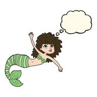 cartoon pretty mermaid waving with thought bubble N6