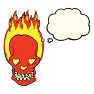 cartoon flaming skull with love heart eyes thought bubble N4