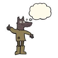 cartoon wolf man with thought bubble N29